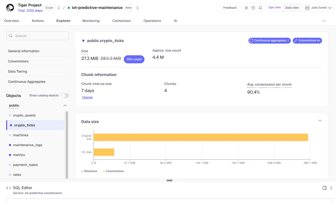 Service explorer tables